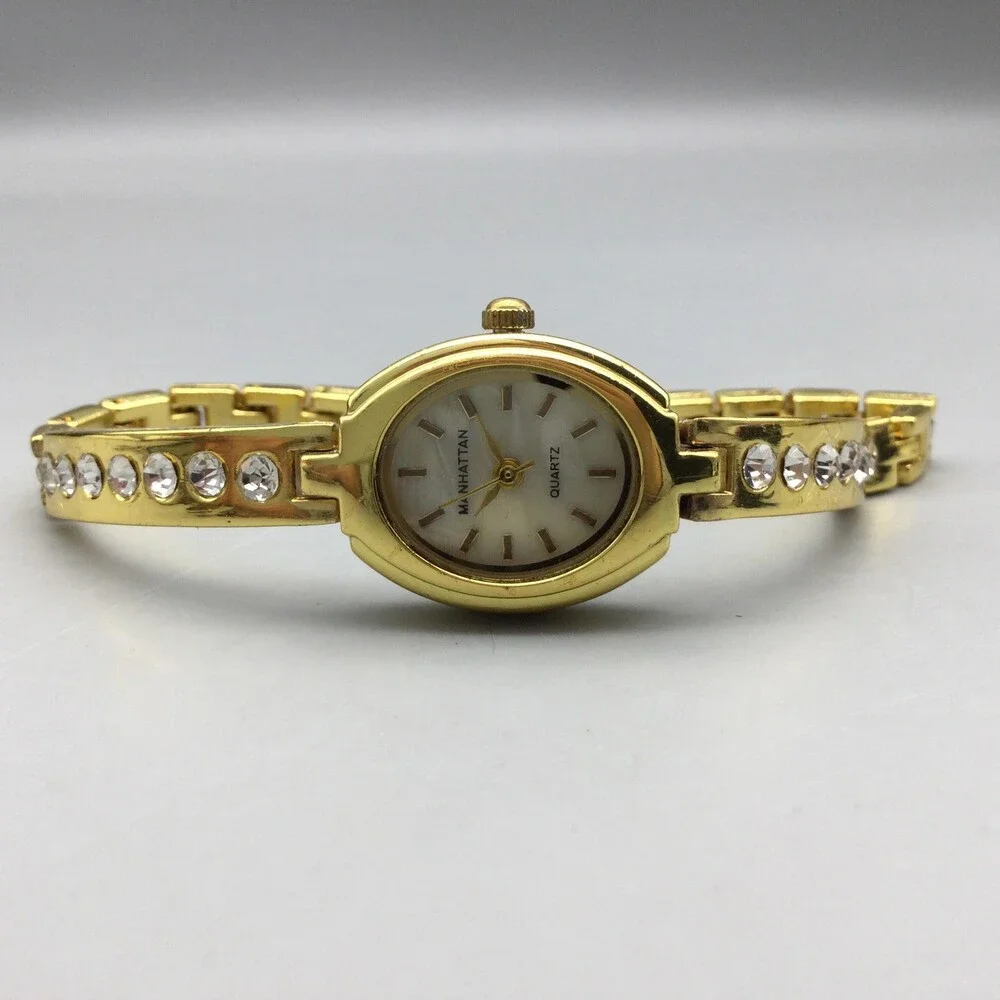 Manhattan Womens Watch 19mm MOP Dial Gold Tone Crystal Bracelet New Battery 7